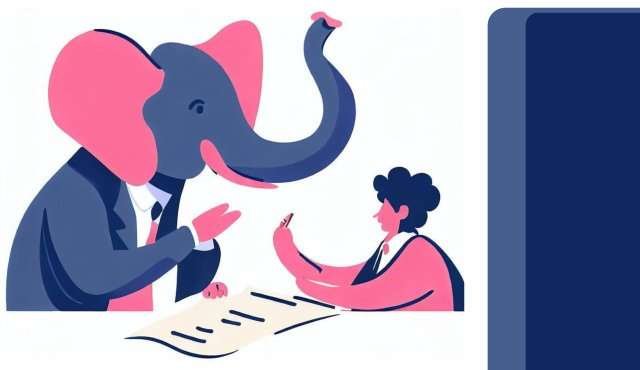 Olifant die als mede-ondertekenaar optreedt en een papier ondertekent om kans op geldlening te vergroten